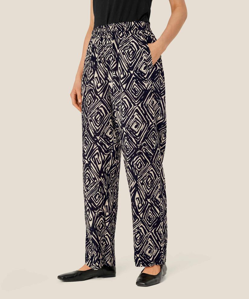 pantalon en viscose imprimé avec taille élastiquée, Black