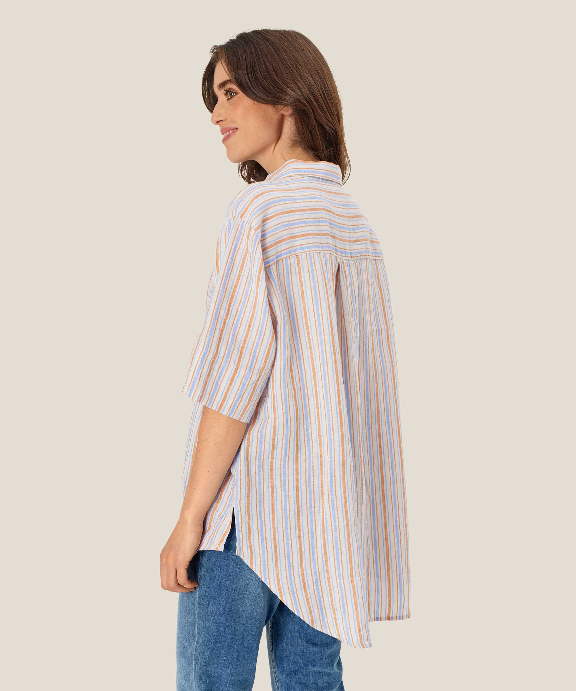 chemise en lin rayée à manches courtes, Inca Gold