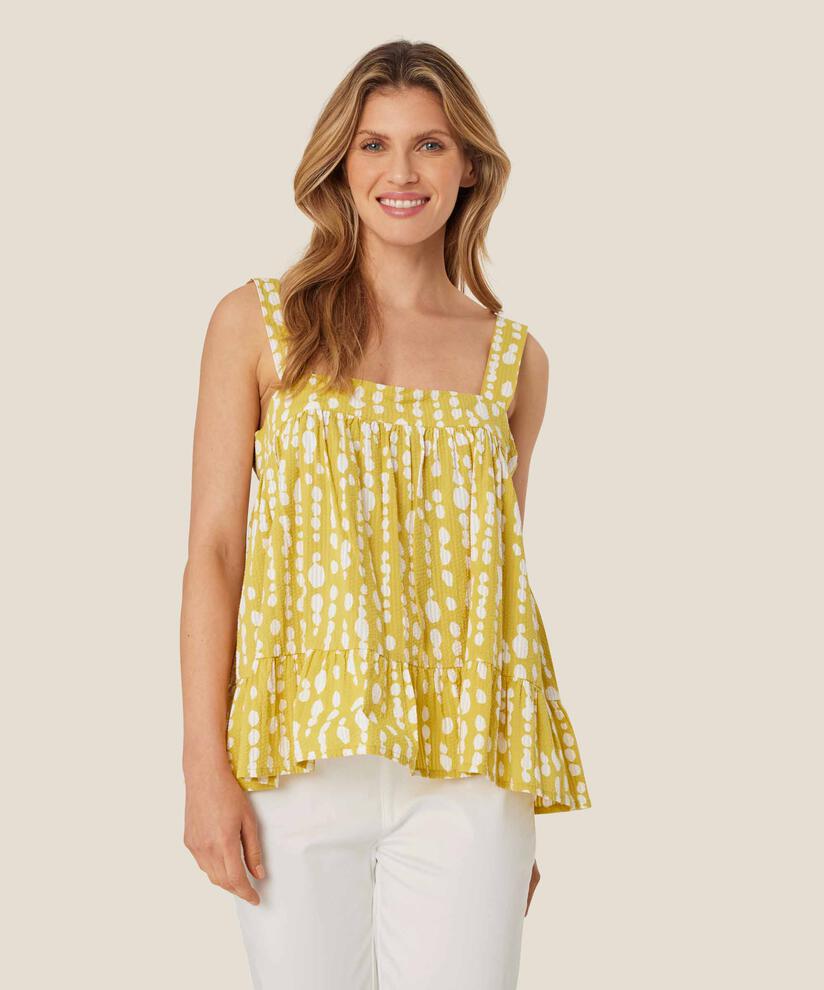 top en coton imprimé à larges bretelles, Oil Yellow