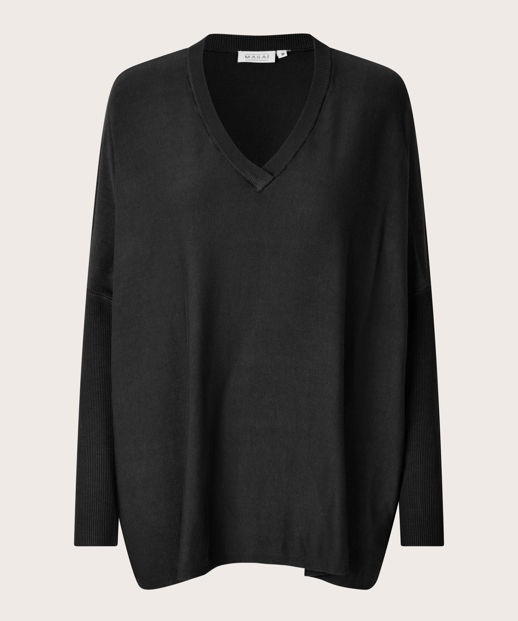 Pull En Maille Avec Col En V Et Manches Étroites, Black