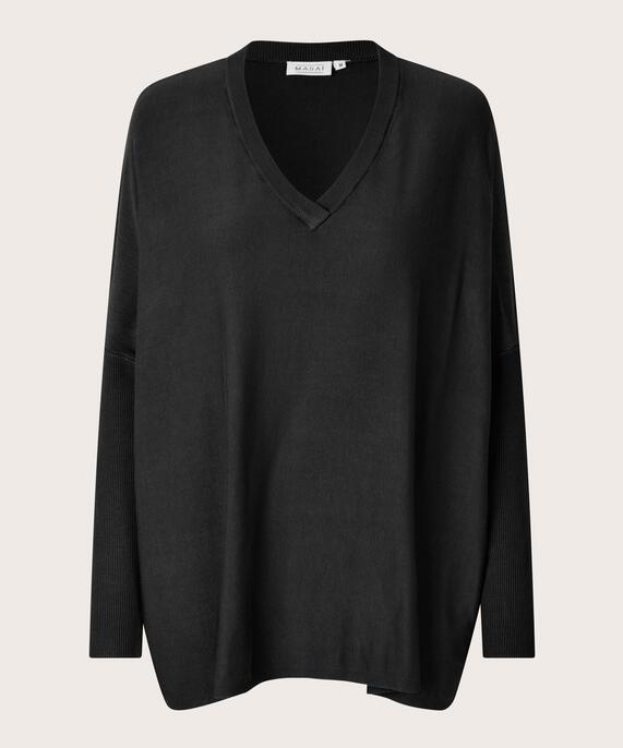 Pull En Maille Avec Col En V Et Manches Étroites, Black