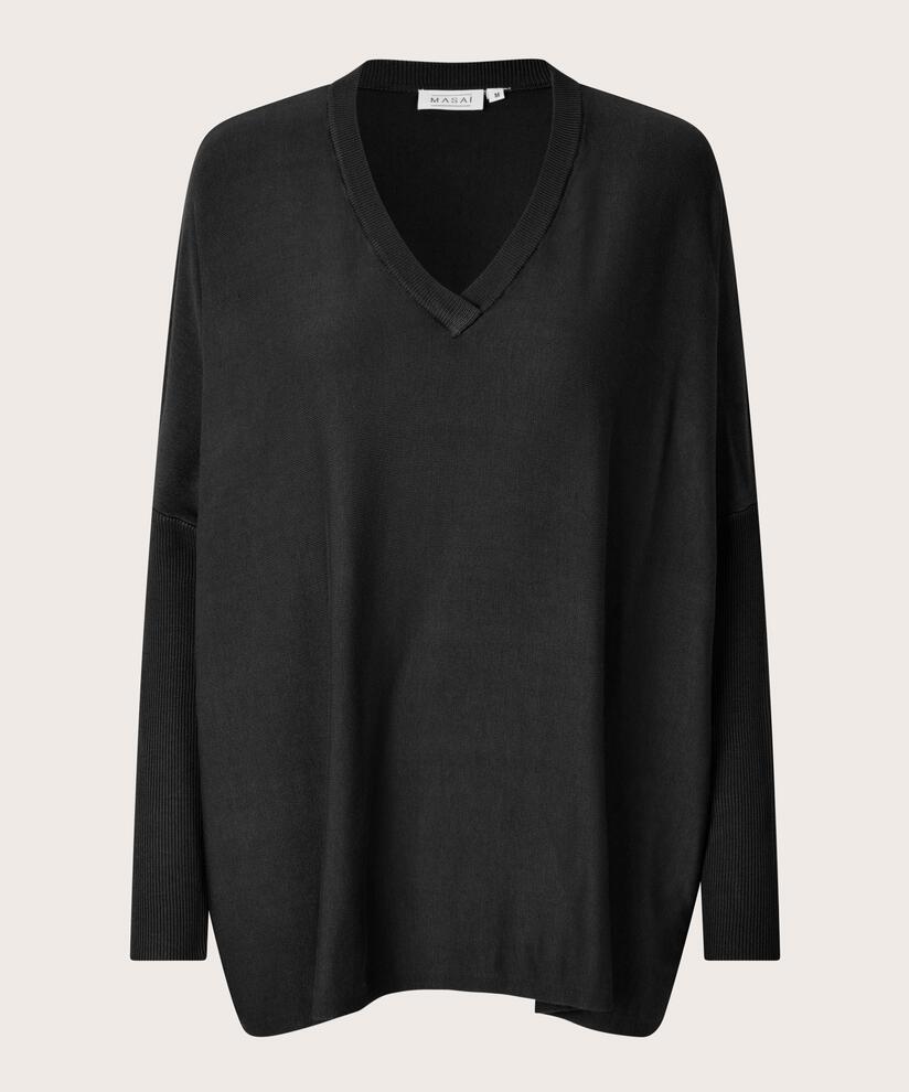 Pull En Maille Avec Col En V Et Manches Étroites, Black