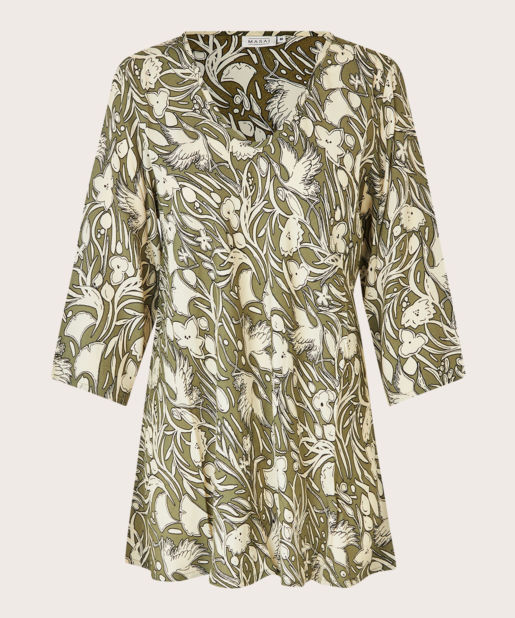 Top En Viscose À Motif À Manches Trois-quarts, D. Lichen Green