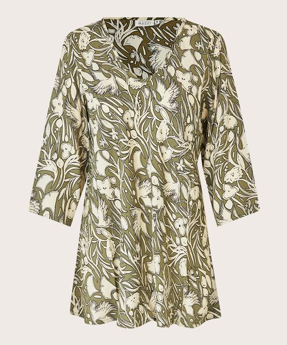 Top En Viscose À Motif À Manches Trois-quarts, D. Lichen Green