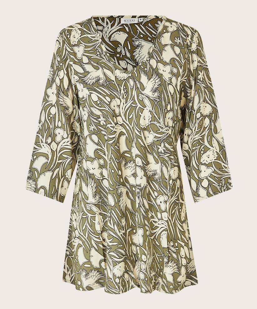 Top En Viscose À Motif À Manches Trois-quarts, D. Lichen Green