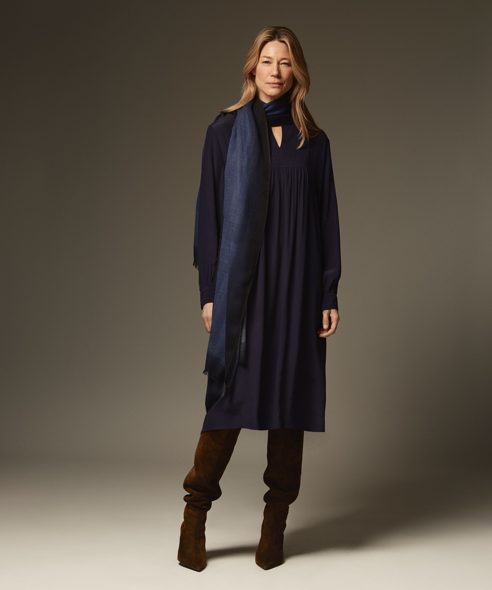 robe en viscose avec drapé et coutures décoratives, Navy Blazer