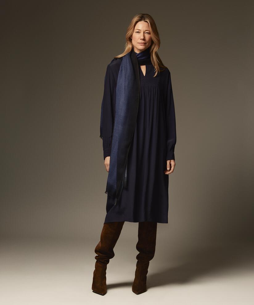 robe en viscose avec drapé et coutures décoratives, Navy Blazer