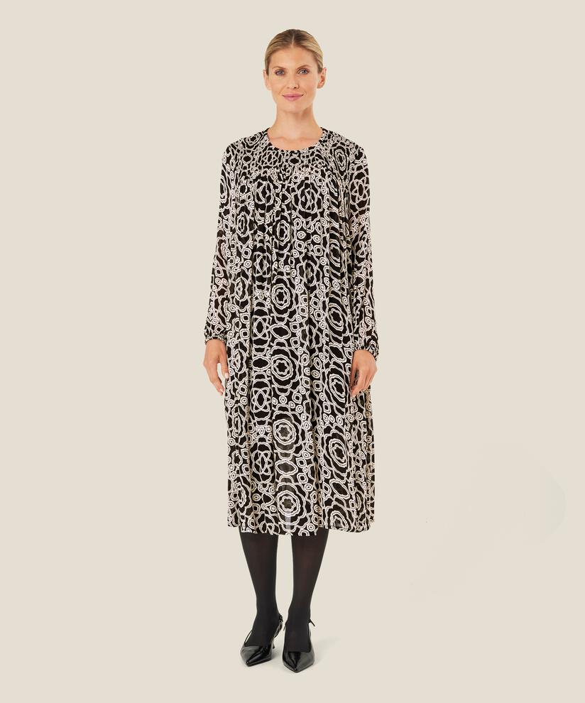 robe en viscose avec détails smockés, Black