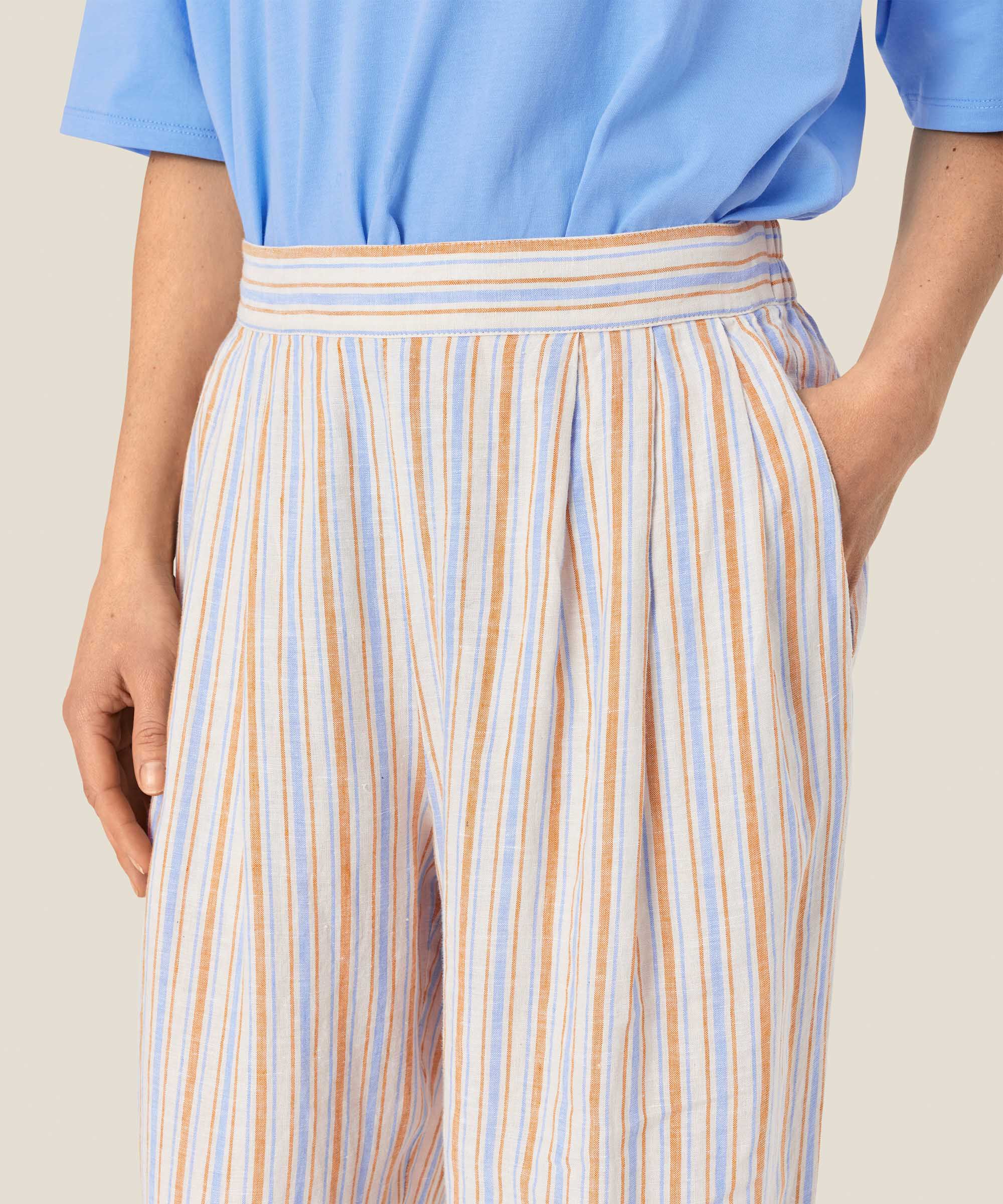 pantalon en lin rayé avec poches fendues et élastique au dos, Inca Gold