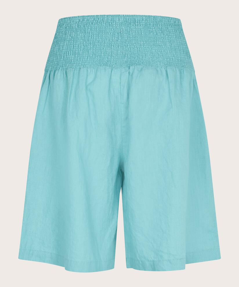Short En Lin Avec Élastique Smocké Au Dos, Aqua