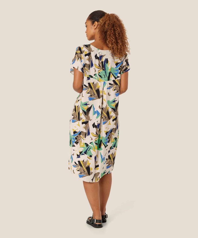 robe en viscose imprimée avec col en V, Dusky Green