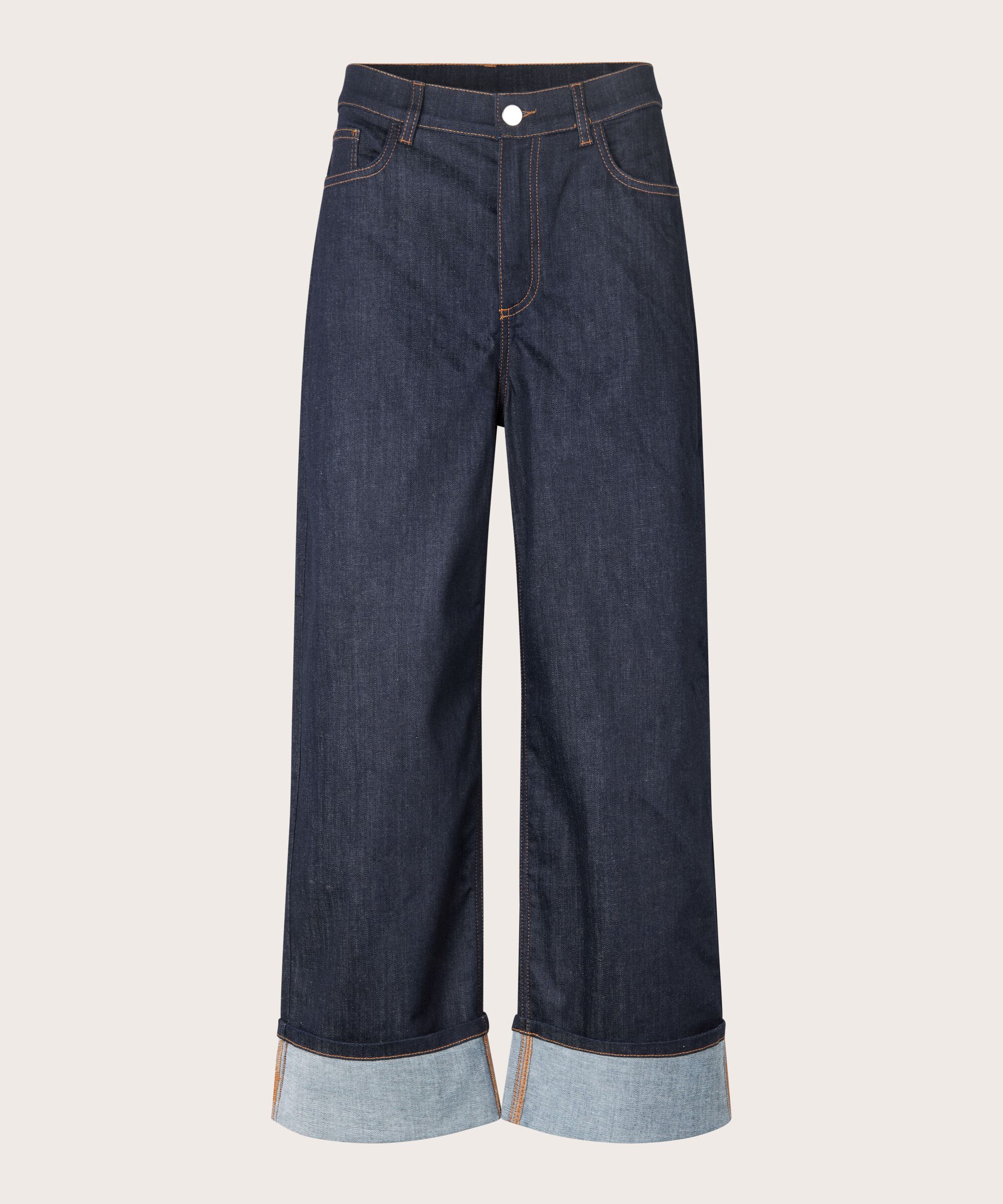 jeans extensibles avec revers, Dark Denim