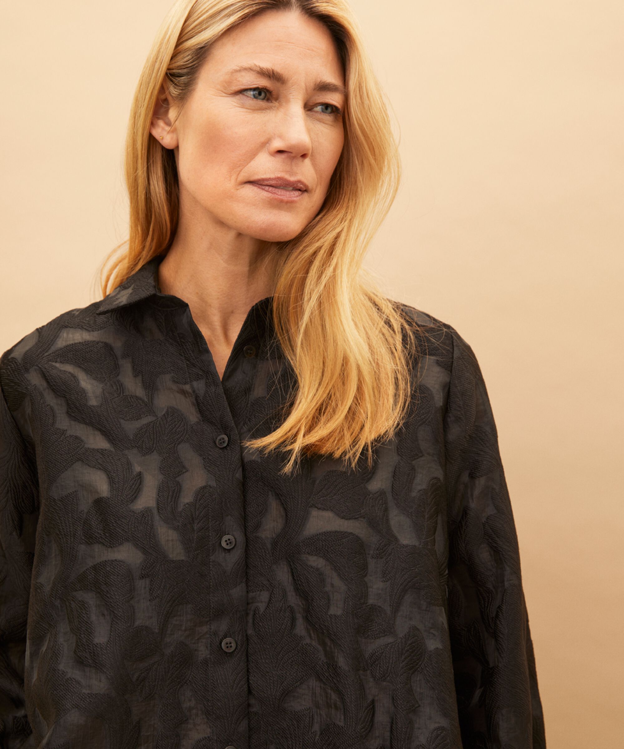 chemise tissée en jacquard avec drapés au dos, Black