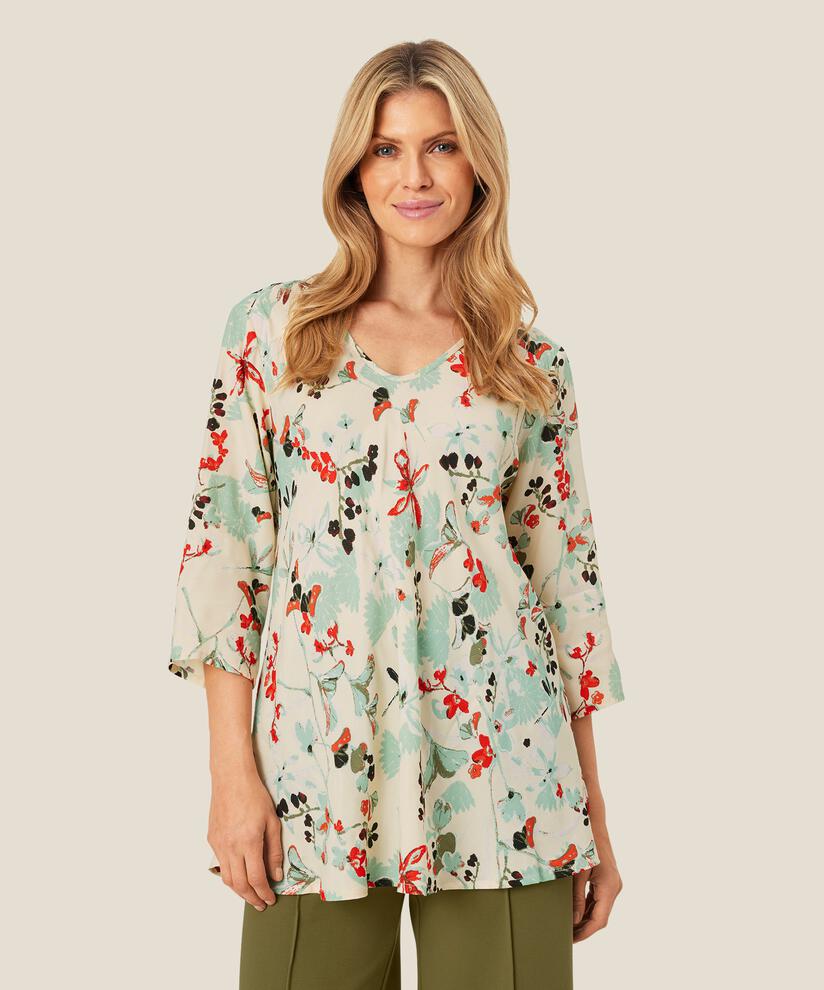 Top En Viscose À Motif À Manches Trois-quarts, Frosty Green