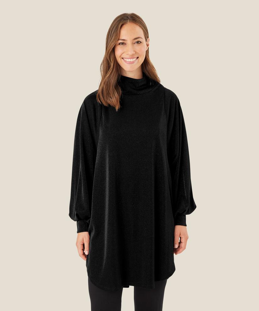 robe en jersey scintillantes à col montant, Black
