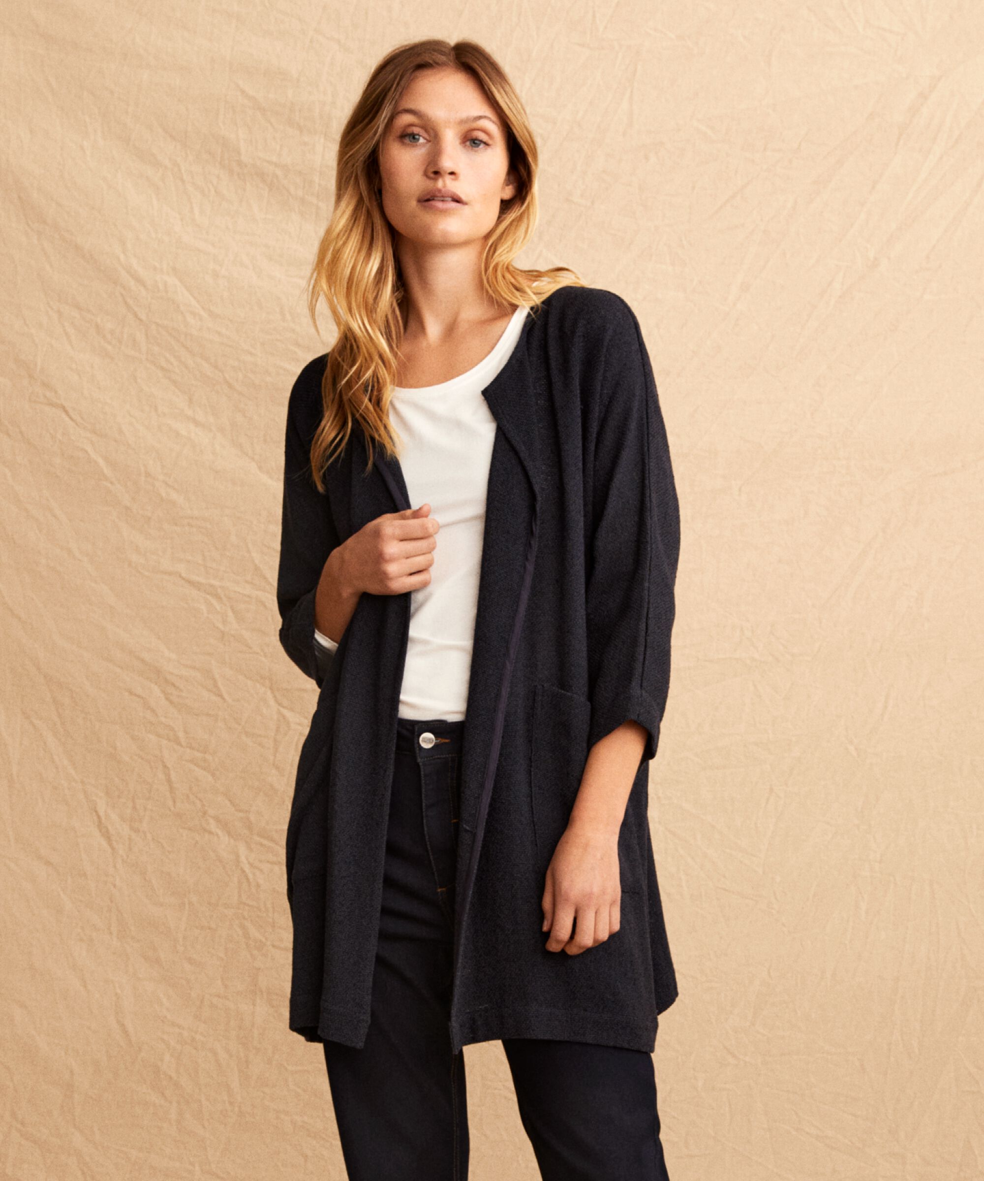 Veste Longue En Bouclé, Navy