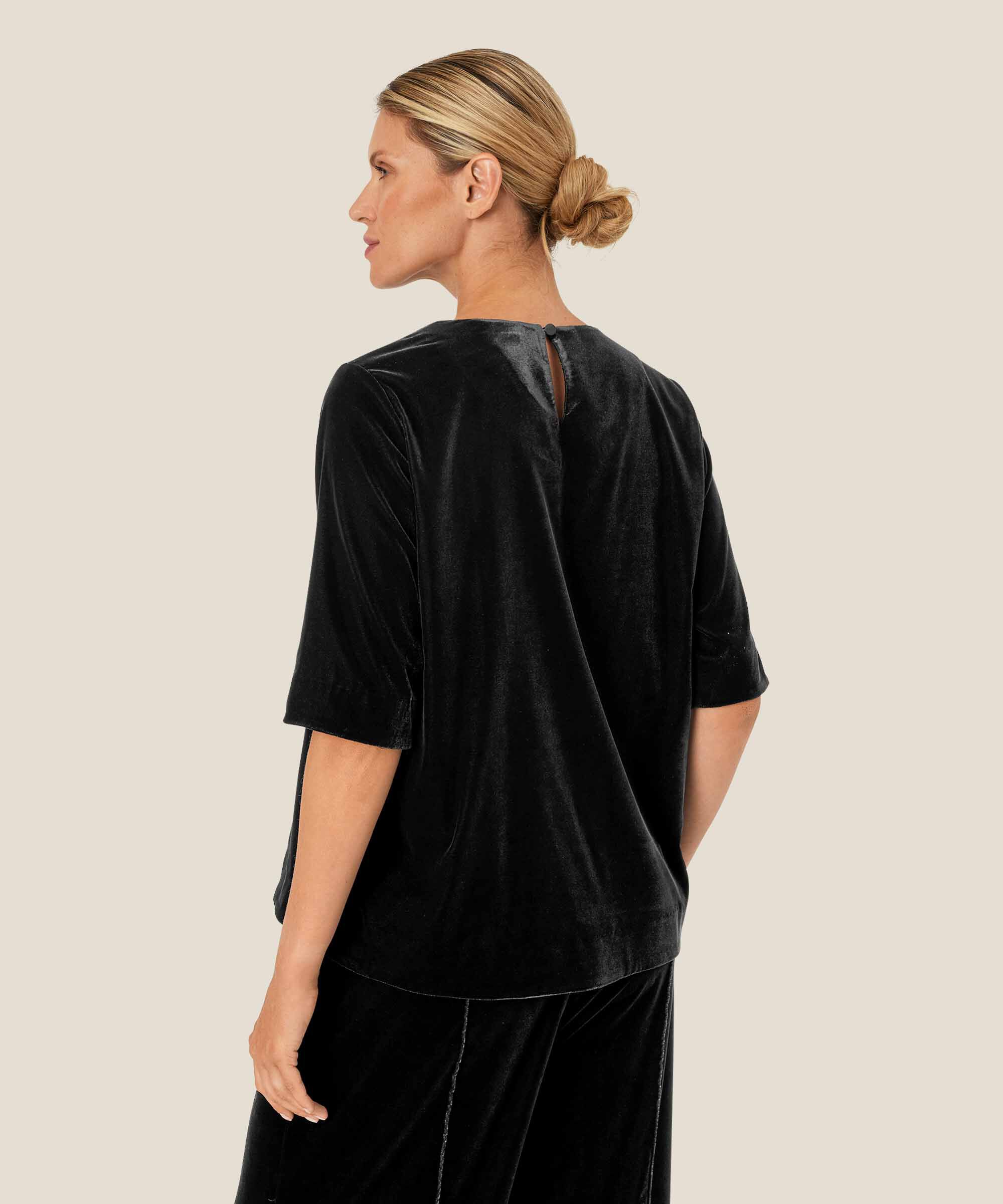 blouse en velours avec bouton, Black