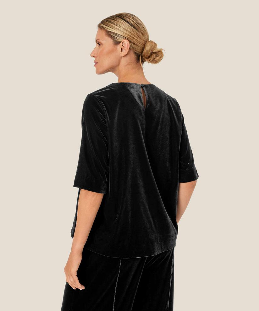 blouse en velours avec bouton, Black
