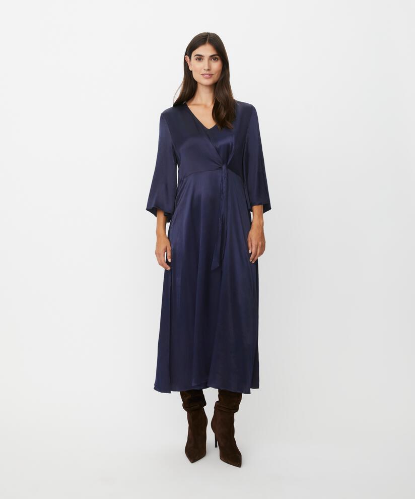 robe en viscose brillante avec détail nœud, Navy Blazer