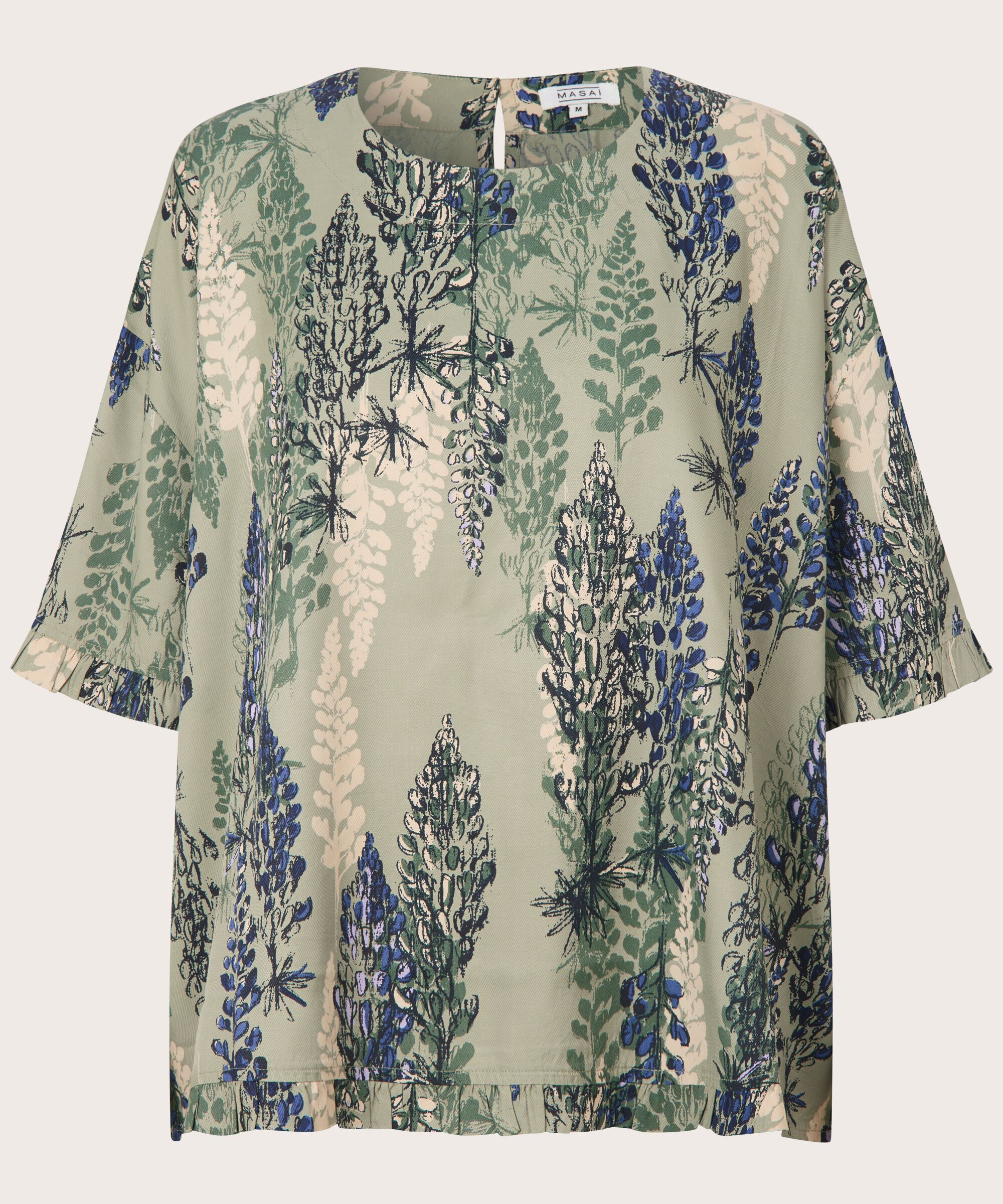 blouse en viscose avec bord volanté sur la manche, Seagrass