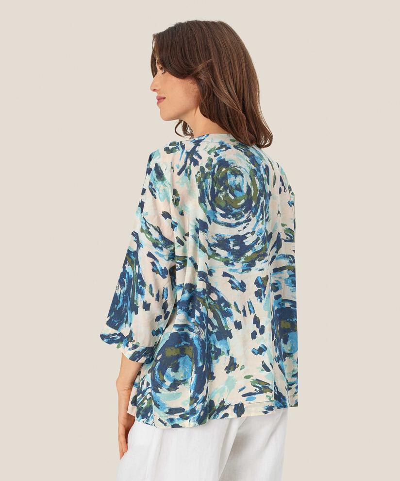 blouse imprimée à manches 3/4 et col rond, Cendre Blue