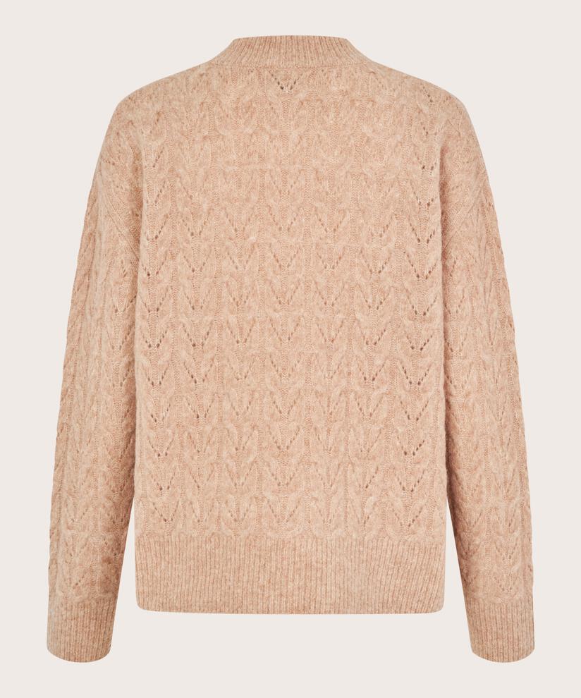 pull tricoté avec motif troué en laine mélangée, L beige mel
