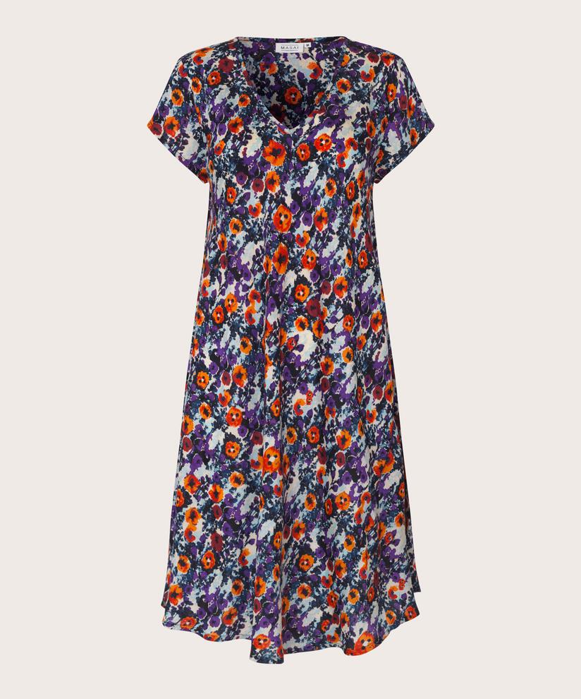 robe en viscose imprimée à col v, Meadow Violet