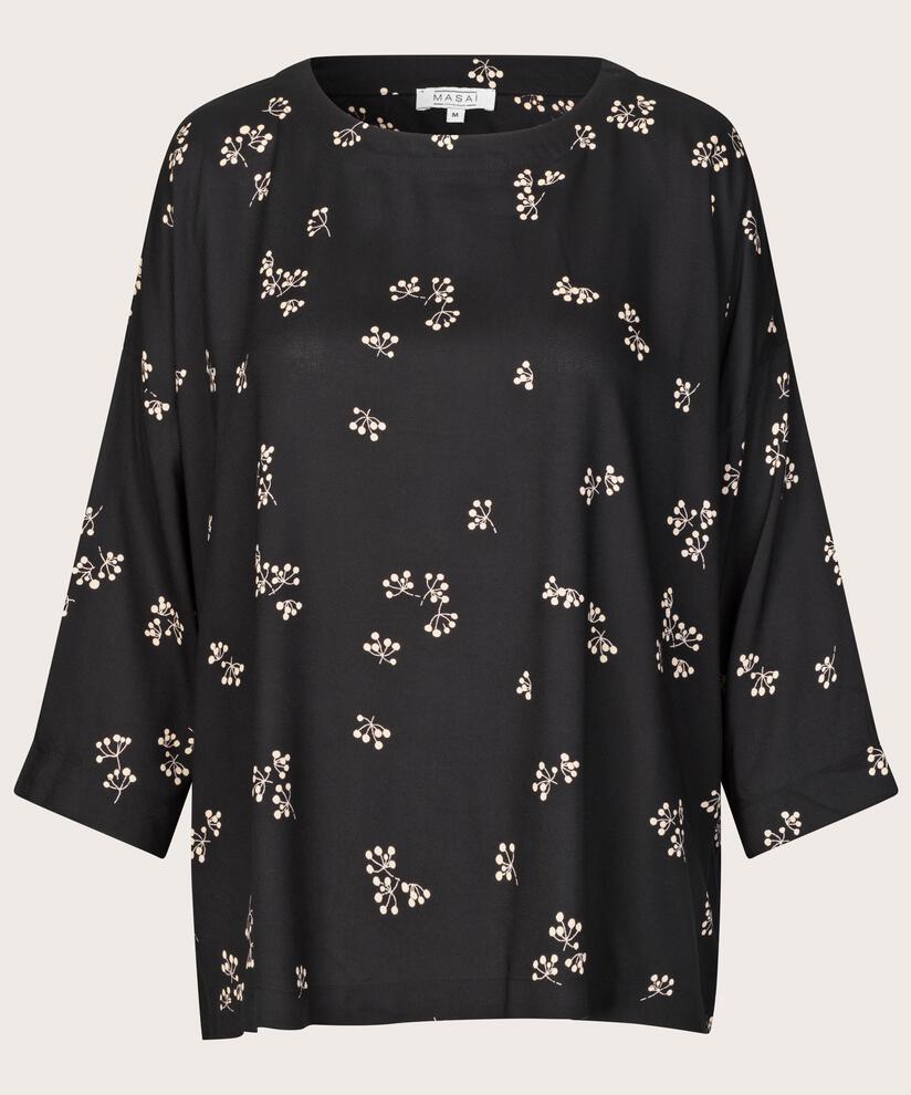 blouse en viscose imprimé à manches 3/4, Black