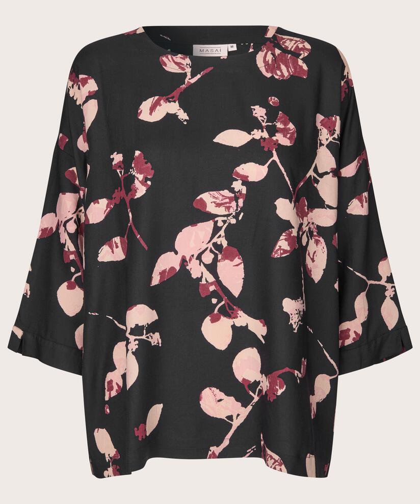 blouse en viscose imprimé à manches 3/4, Tawny Port