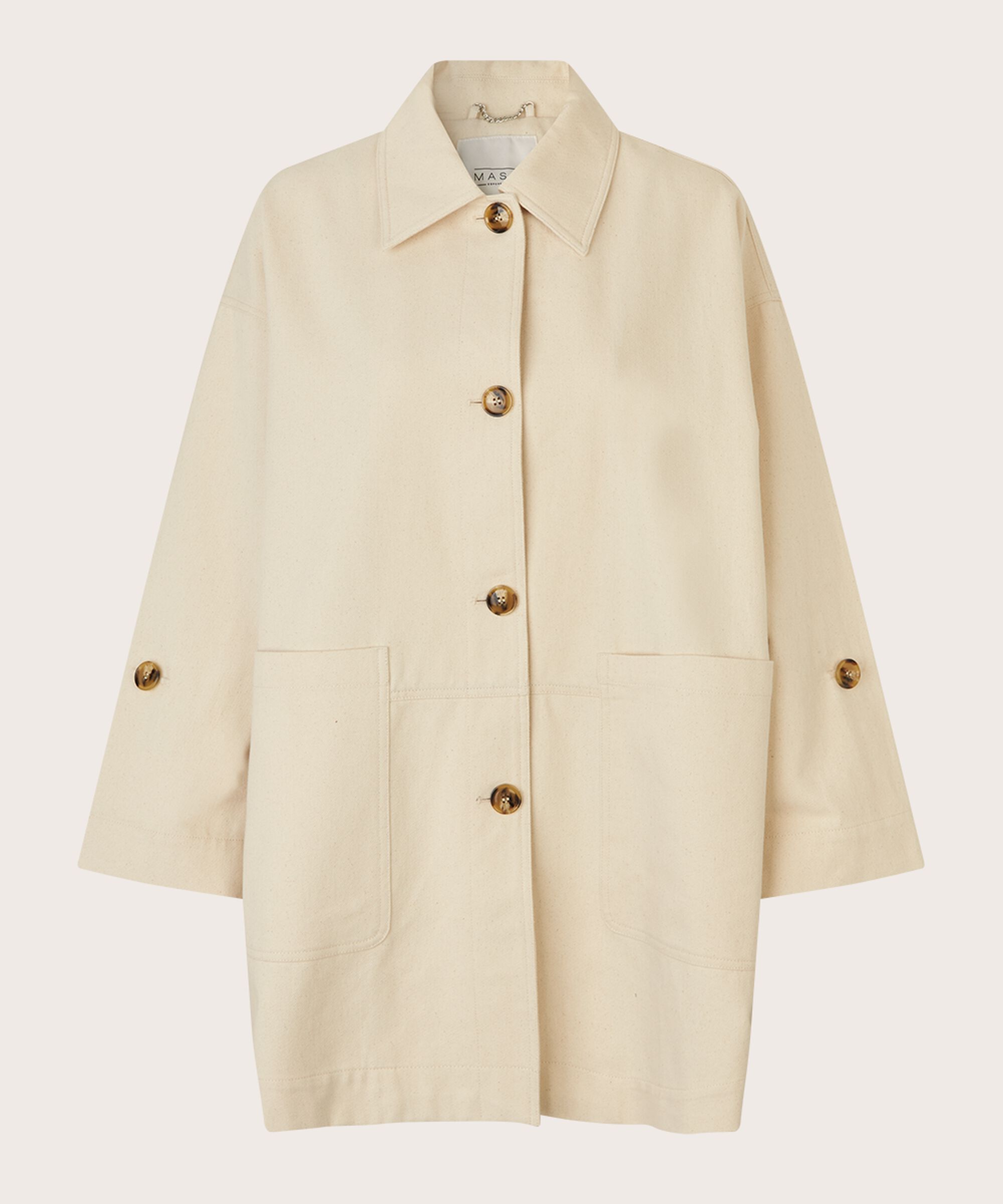 Manteau en coton avec fermeture boutonnée et grandes poches, Oyster White