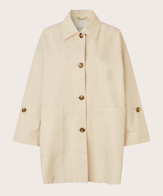 Manteau en coton avec fermeture boutonnée et grandes poches, Oyster White