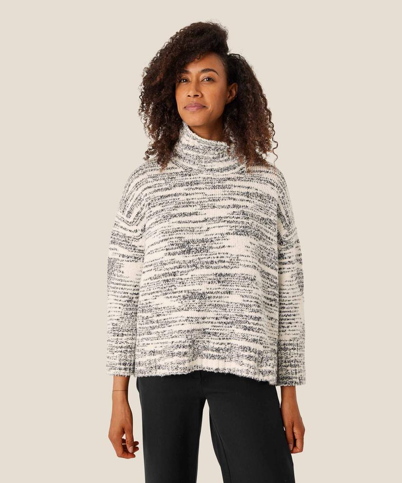 pull en maille à col montant et bords côtelés, Black