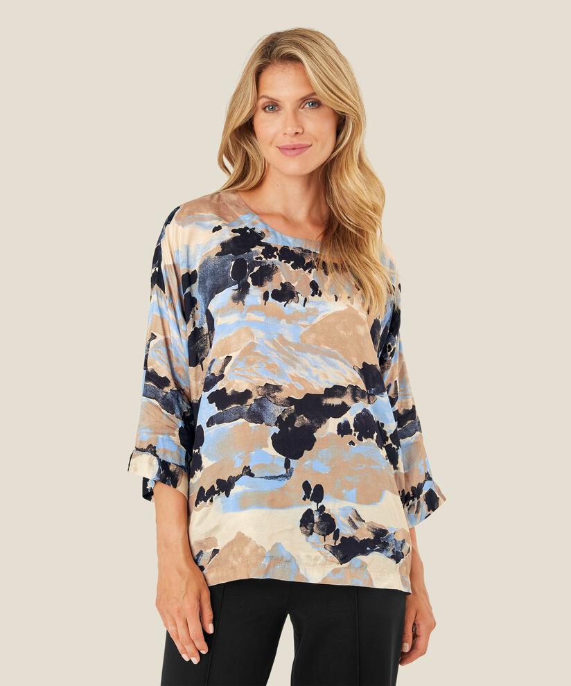 Blouse En Viscose À Manches 3/4, Steel Grey