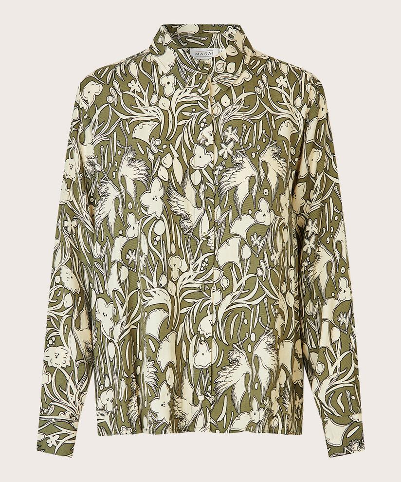 chemise à manches longues en viscose fleurie, D. Lichen Green