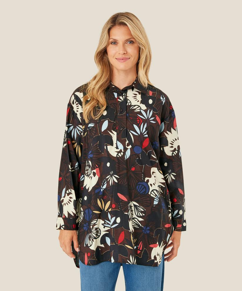 tunique en viscose avec patte de boutonnage, Coffee Bean