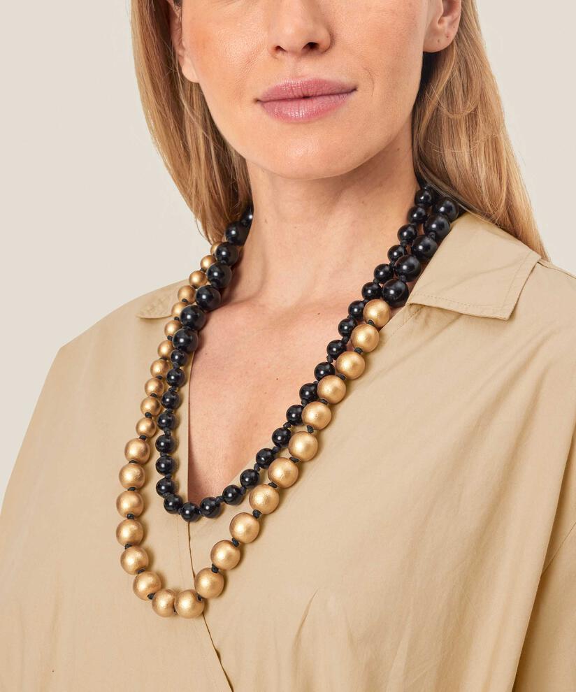 Longue chaîne avec perles noires et dorées, Gold