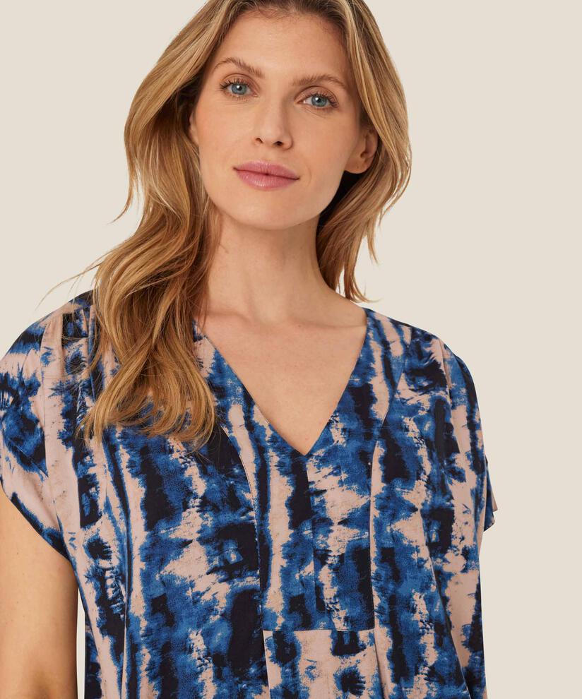 tunique en viscose imprimée avec drapés au dos, Navy Peony