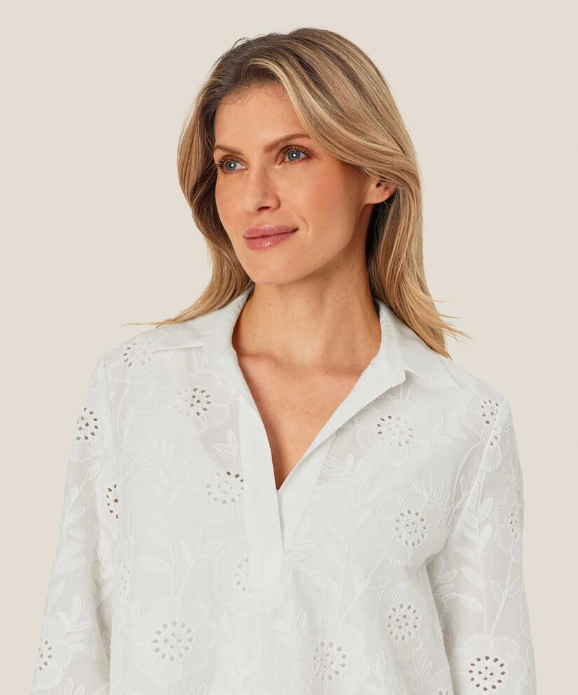 blouse en broderie anglaise avec col en V profond, White