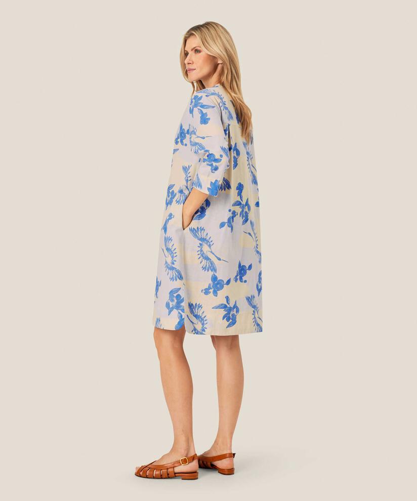 Robe imprimée en lin mélangé avec col en V et poches fendues, Heather