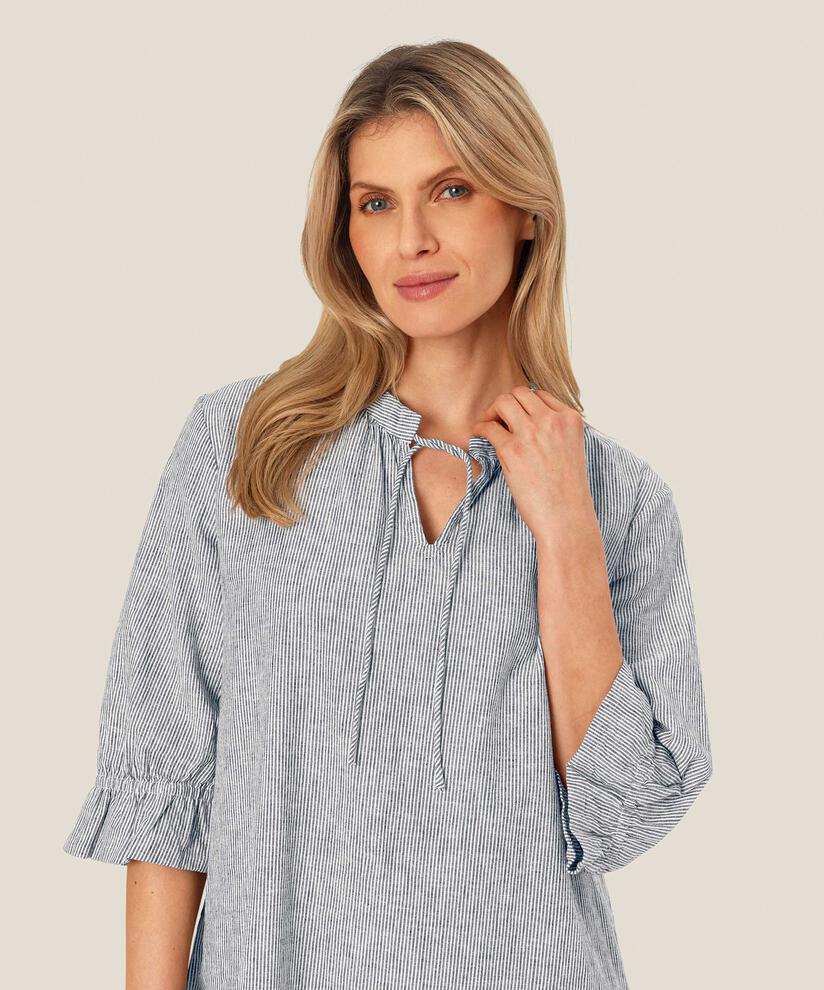 robe rayée en lin mélangé avec lien au cou, Black