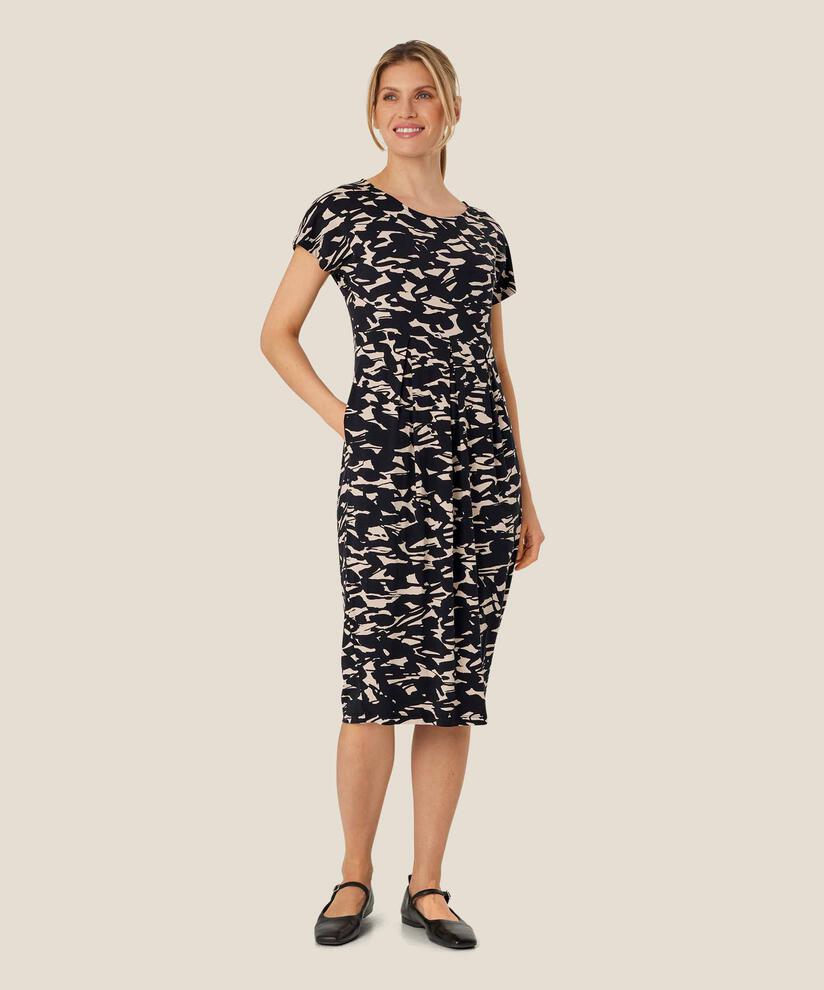robe tulipe imprimée avec poches fendues, Black