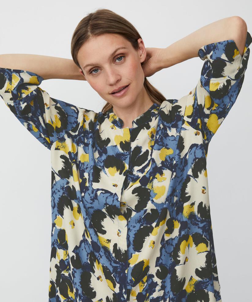 Chemise En Viscose Imprimée Avec Fente Latérale, Proven Blue