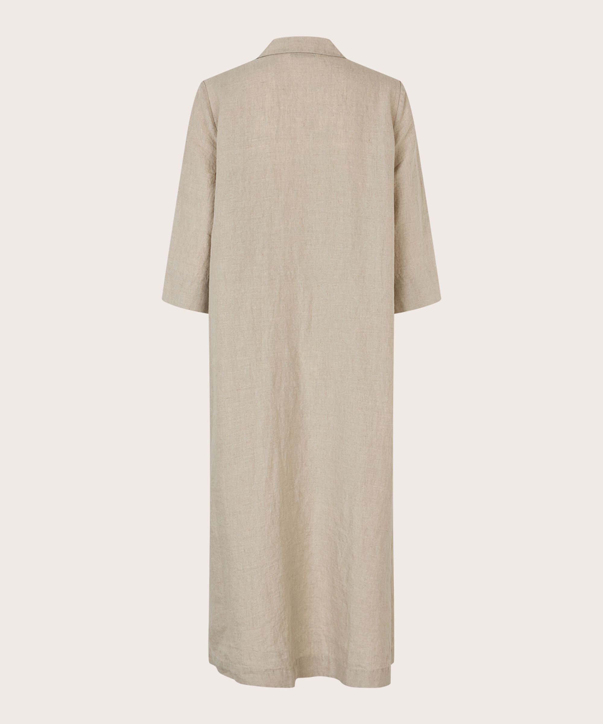 robe en lin avec col en V et poches, Natural