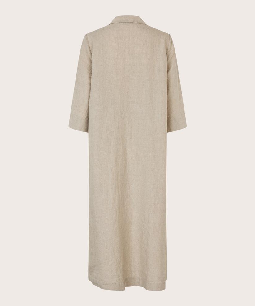 robe en lin avec col en V et poches, Natural