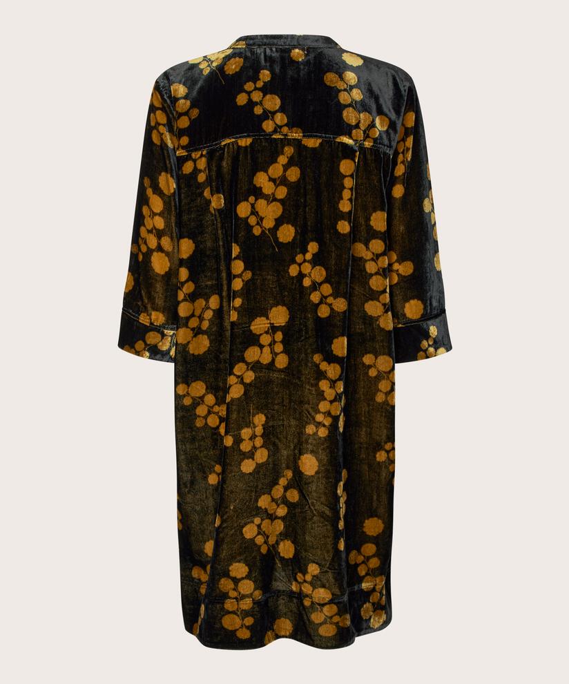 robe en velours imprimé à manches 3/4 et col en V, Rubber