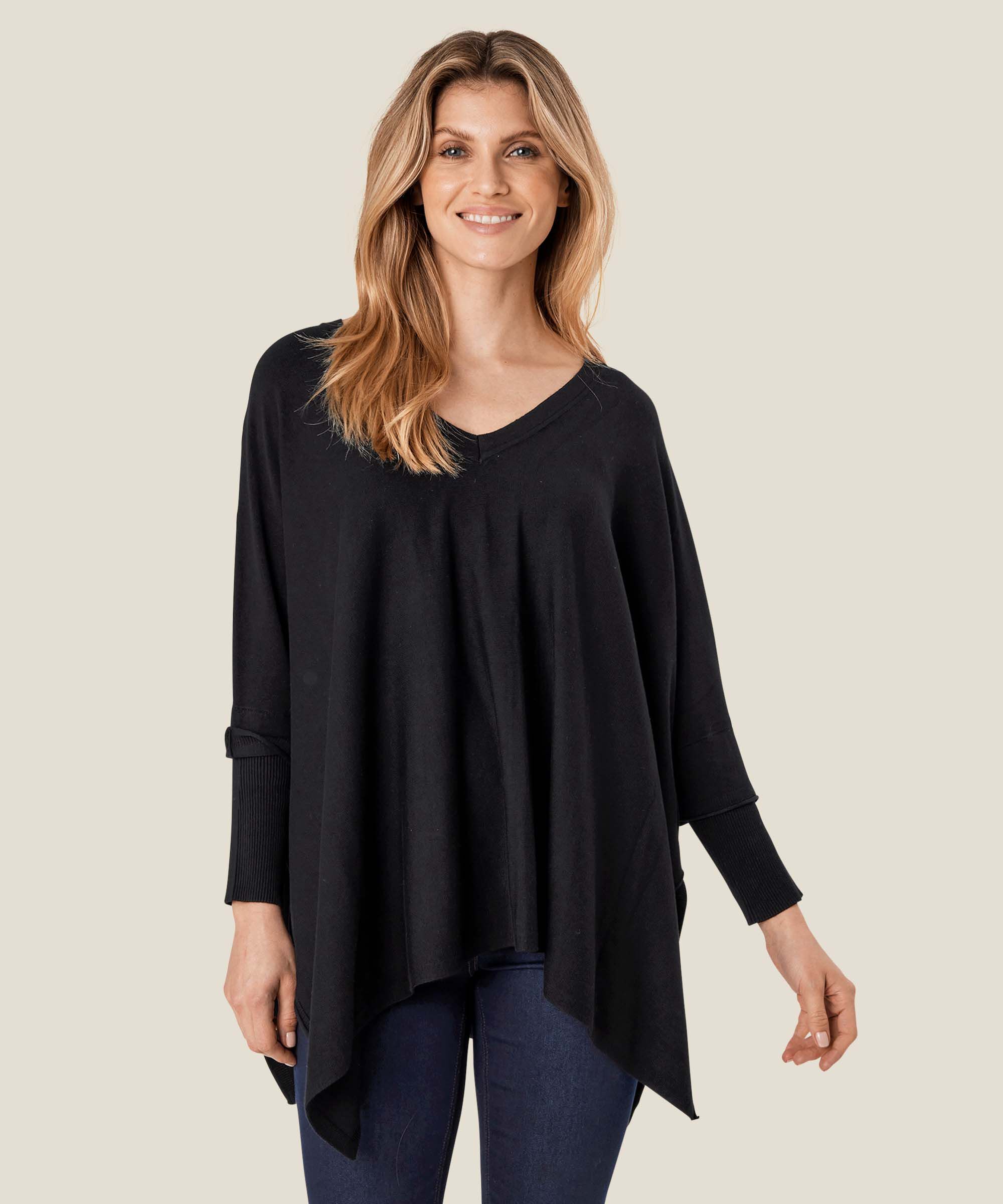 pull en maille oversize à manches étroites, Black