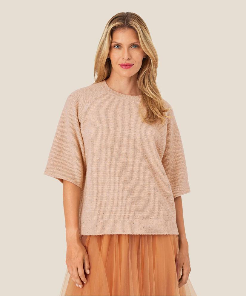 pull à manches courtes en laine mélangée avec paillettes, Bisquit