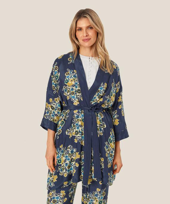 veste kimono fleurie avec ceinture, Mood Indigo