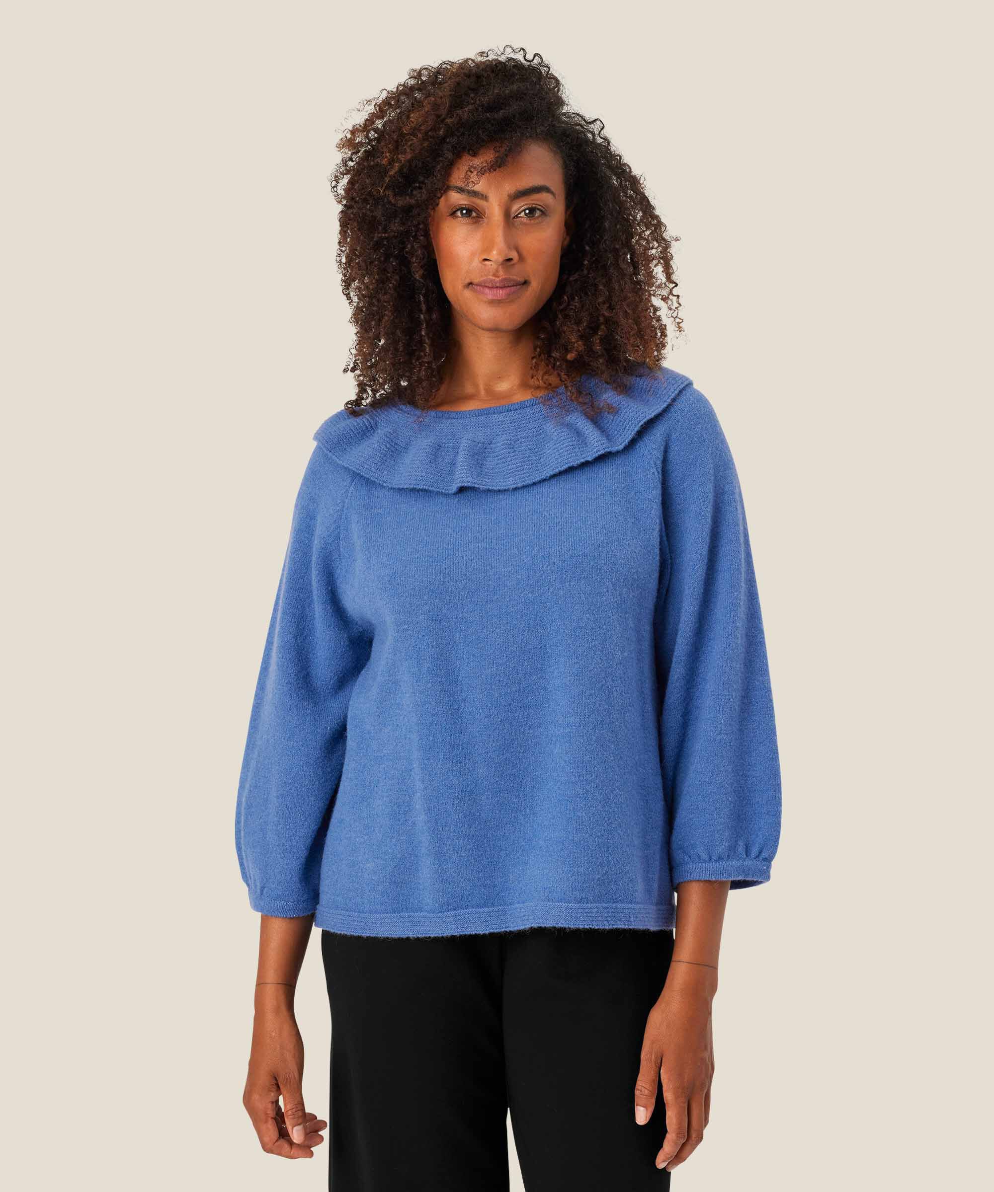 pull en maille avec col côtelé, Federal Blue