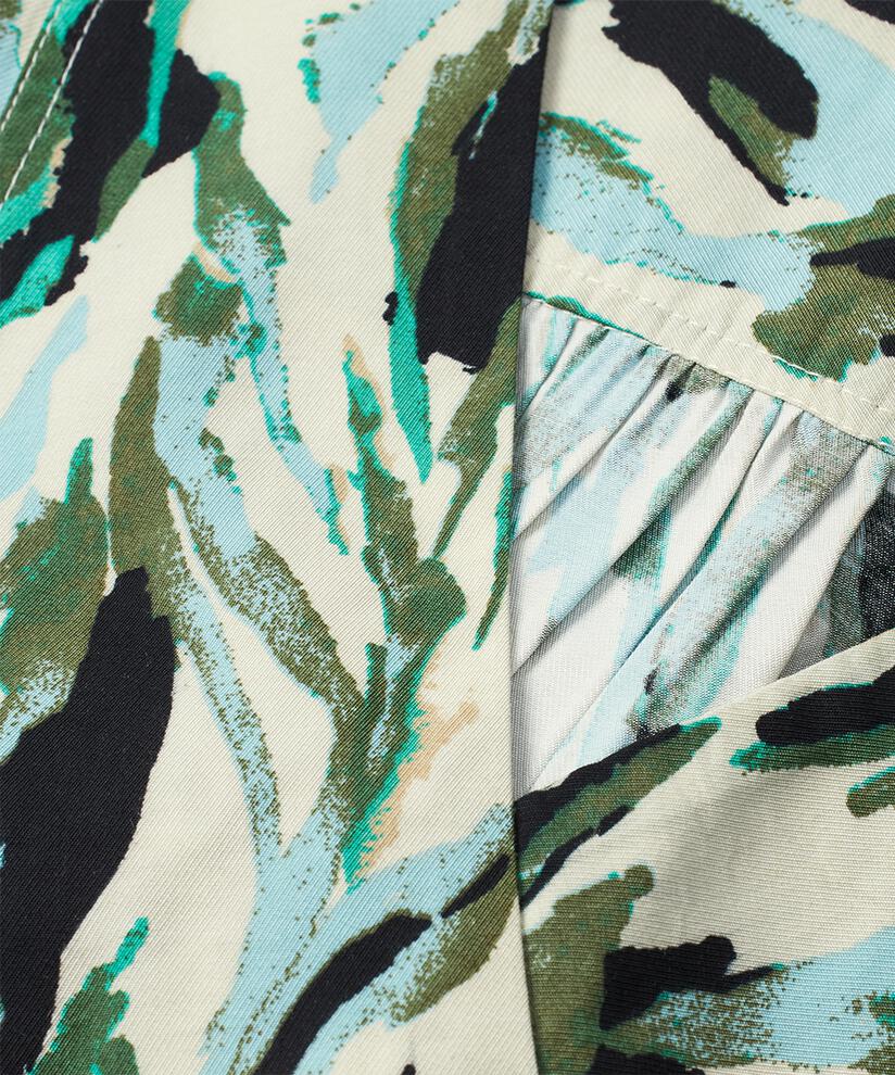 Robe imprimée en viscose mélangée avec col en V et plis au dos, D. Lichen Green